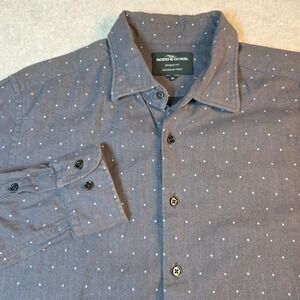 Rodd & Gunn Grey Polka Dot Sports Fit Shirt Albini Italian Fabric Mens Medium